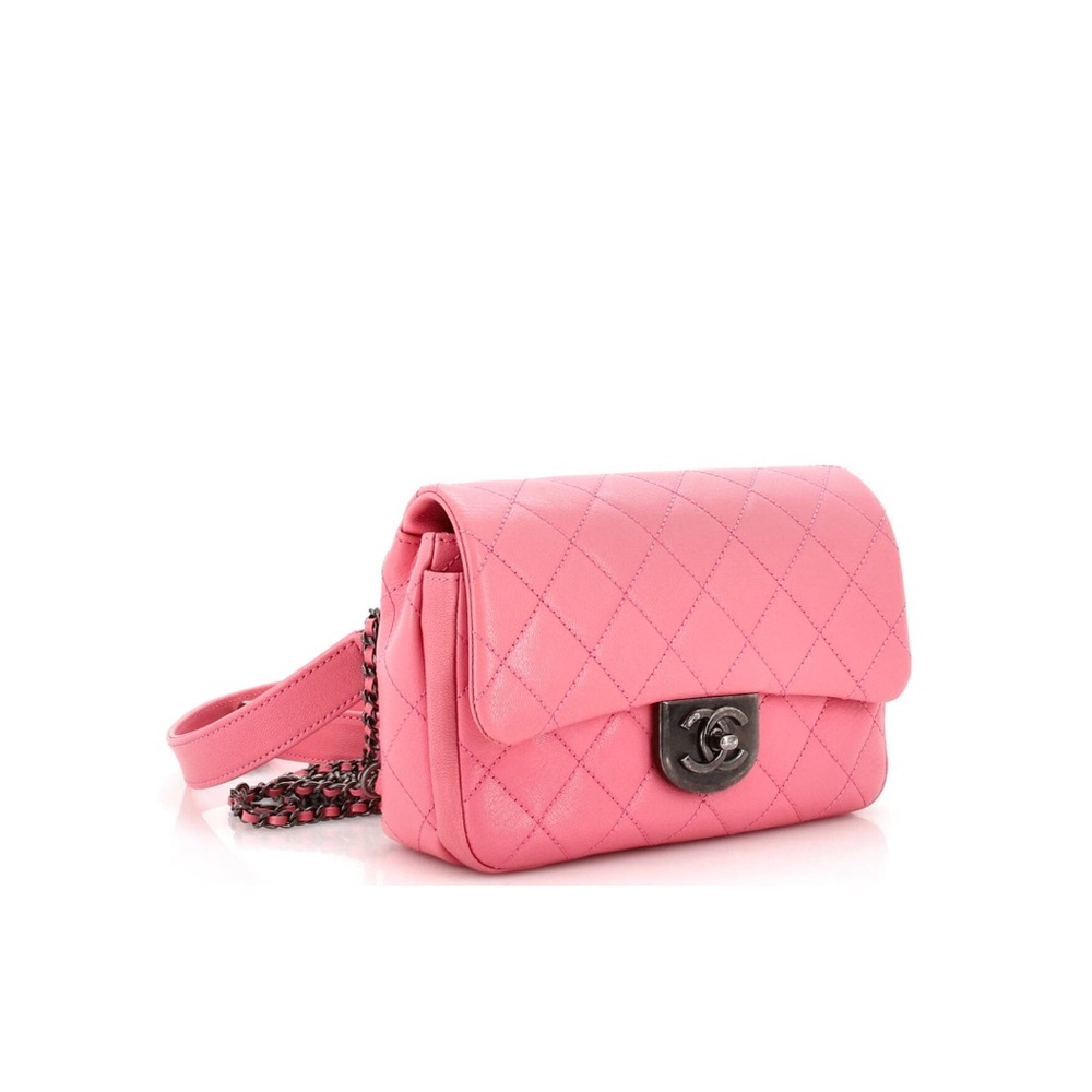Classic flap pink lambskin leather belt bag
